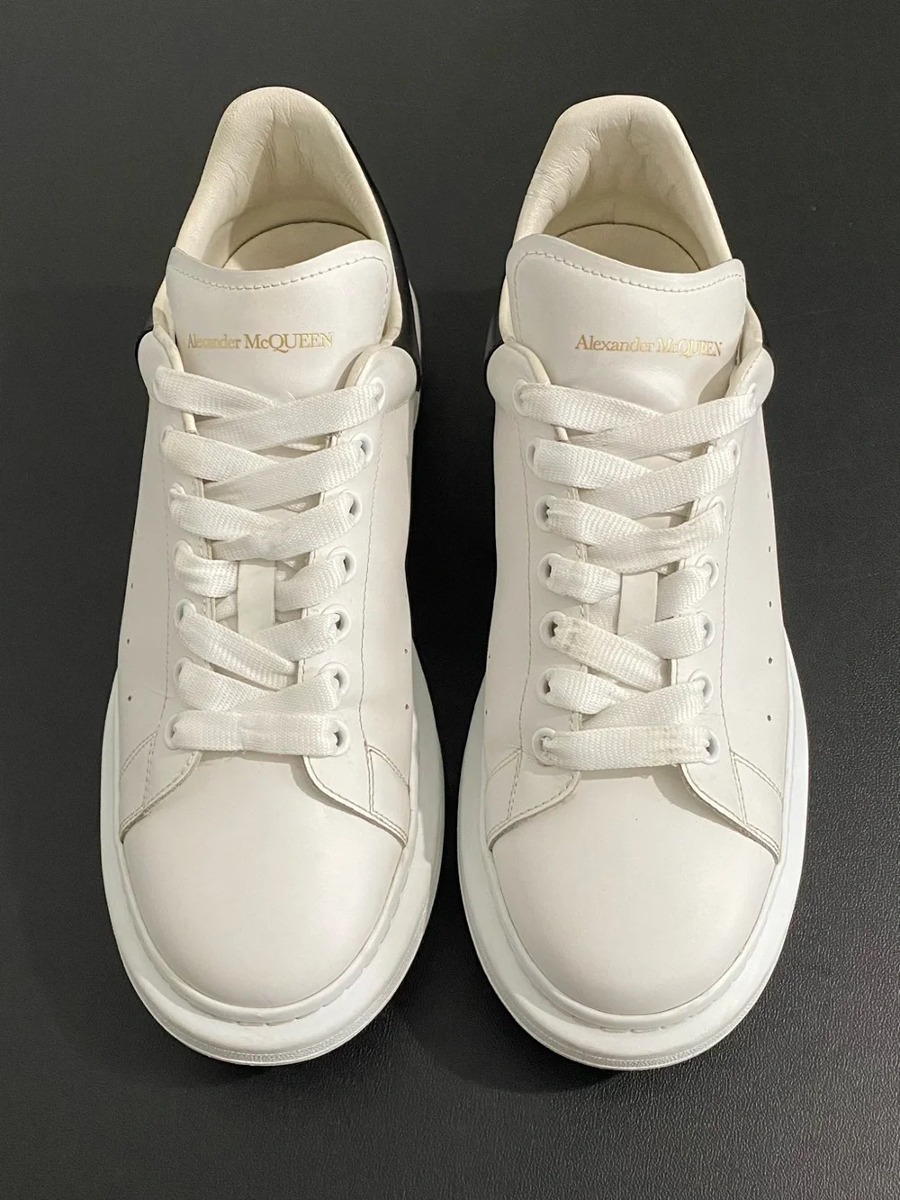 Alexander McQueen White Leather Sneakers with Black Heel Tab